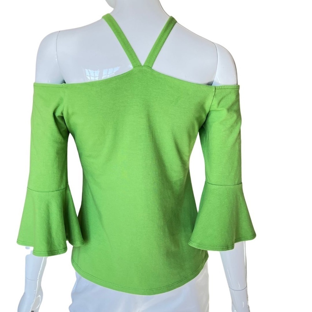 Boston Proper Off Shoulder Green Halter Top With 3/4 Length Bell Sleeve Size M - Picture 2 of 7